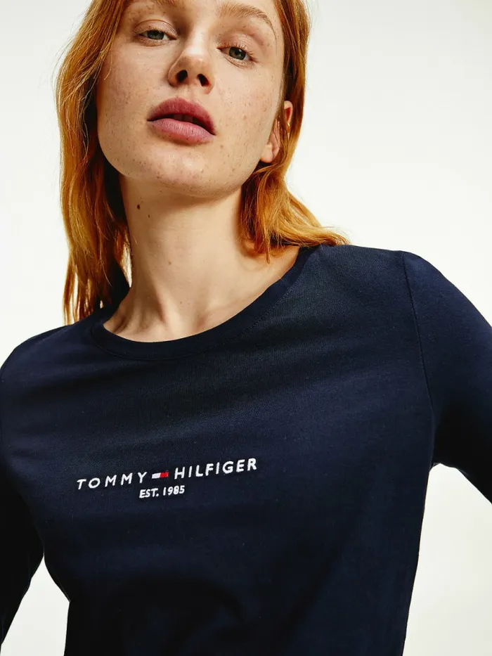 Tommy Hilfiger Organic Cotton Long Sleeve TShirt Desert Sky Womens TShirts Fashion