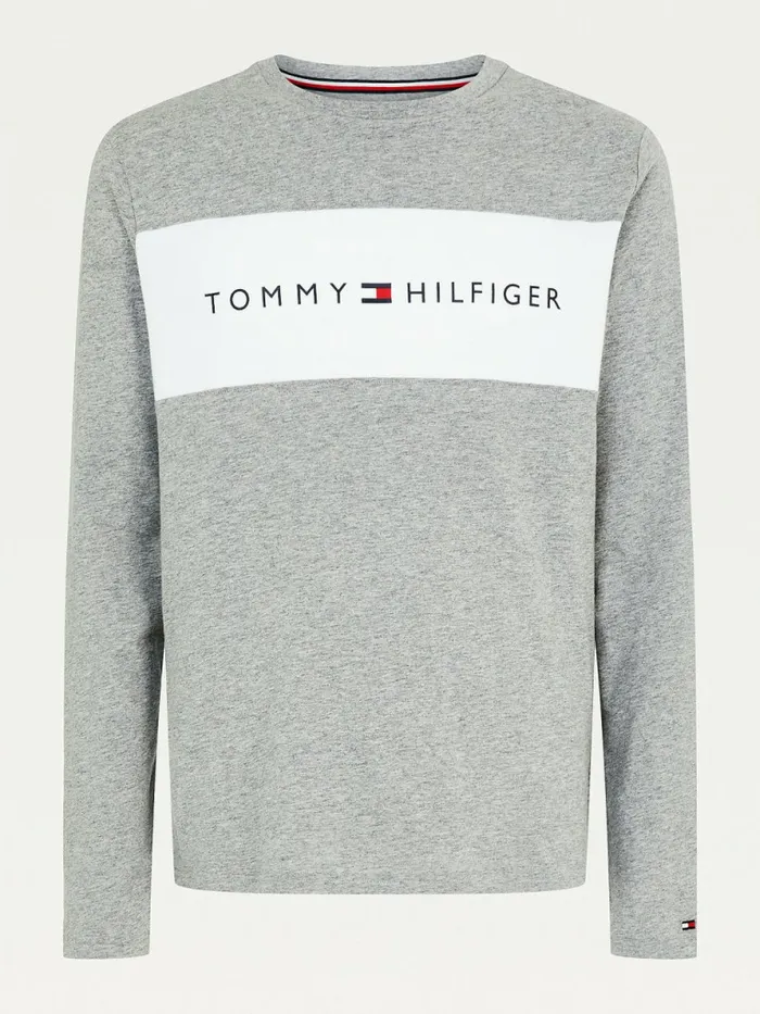 Tommy Hilfiger Organic Cotton Long Sleeve TShirt Medium Grey Heather Mens Loungewear and Nightwear