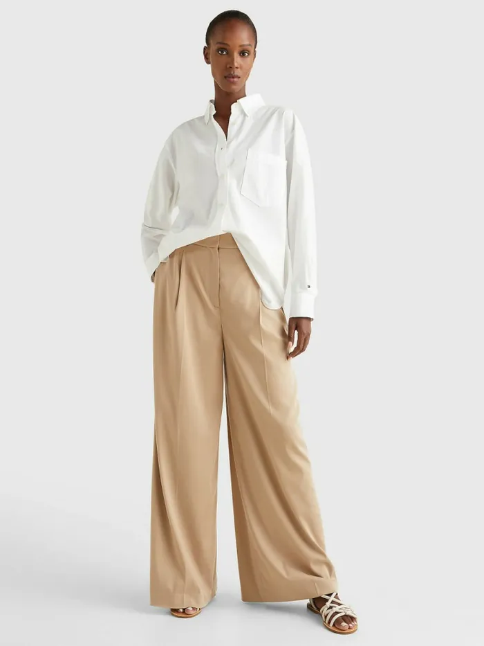 Tommy Hilfiger Organic Cotton Oversized Fit Shirt Th Optic White Womens Shirts and Blouses Fashion