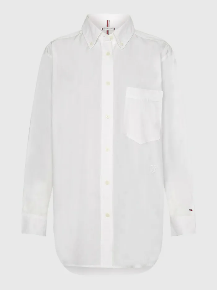 Tommy Hilfiger Organic Cotton Oversized Fit Shirt Th Optic White Womens Shirts and Blouses Fashion