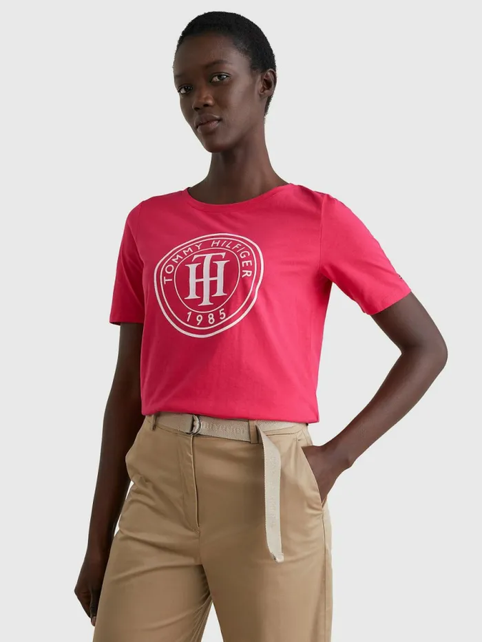 Tommy Hilfiger Organic Cotton Print TShirt Pink Splendor Womens TShirts For Sale Tommy Hilfiger Organic Cotton Print TShirt Pink Splendor Womens TShirts For Sale