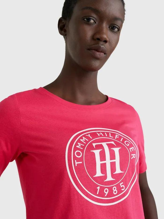 Tommy Hilfiger Organic Cotton Print TShirt Pink Splendor Womens TShirts For Sale