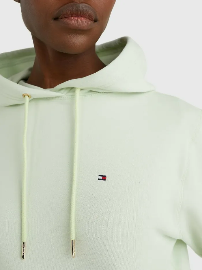 Tommy Hilfiger Organic Cotton Regular Fit Hoody Accent Green Womens Sweatshirts and Hoodies Popular