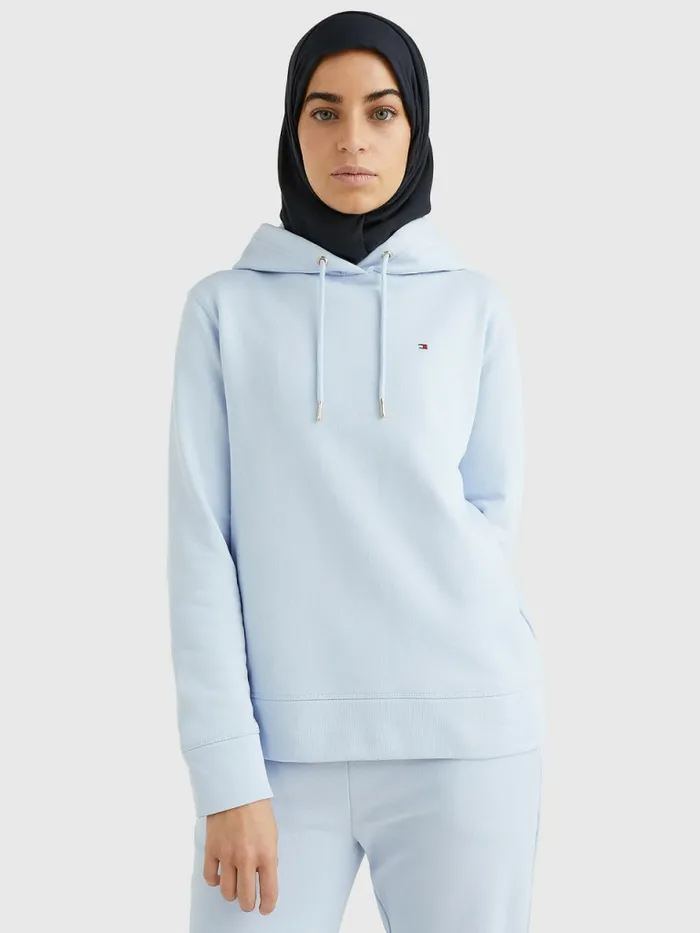 Tommy Hilfiger Organic Cotton Regular Fit Hoody Breezy Blue Womens Sweatshirts and Hoodies Online