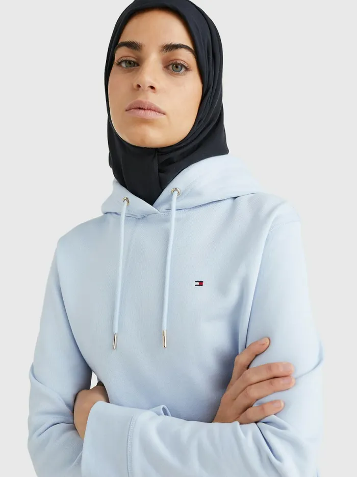 Tommy Hilfiger Organic Cotton Regular Fit Hoody Breezy Blue Womens Sweatshirts and Hoodies Online