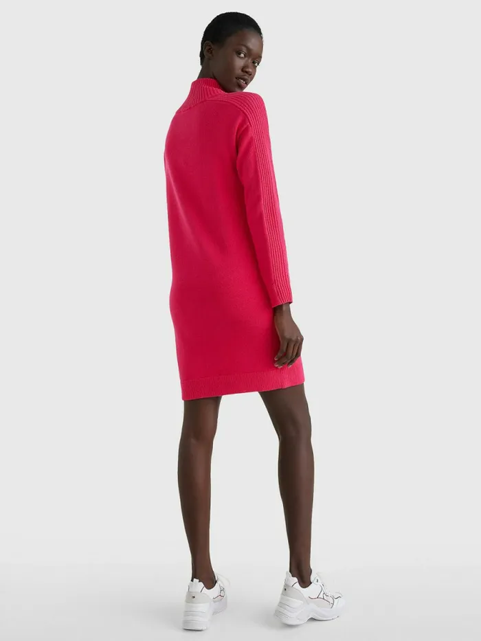 Tommy Hilfiger Organic Cotton Relaxed Fit HalfZip Dress Pink Splendor Womens Dresses and Jumpsuits Casaul