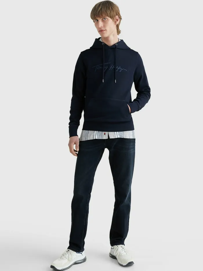 Tommy Hilfiger Organic Cotton Signature Hoody Desert Sky Mens Sweatshirts and Hoodies On Sale