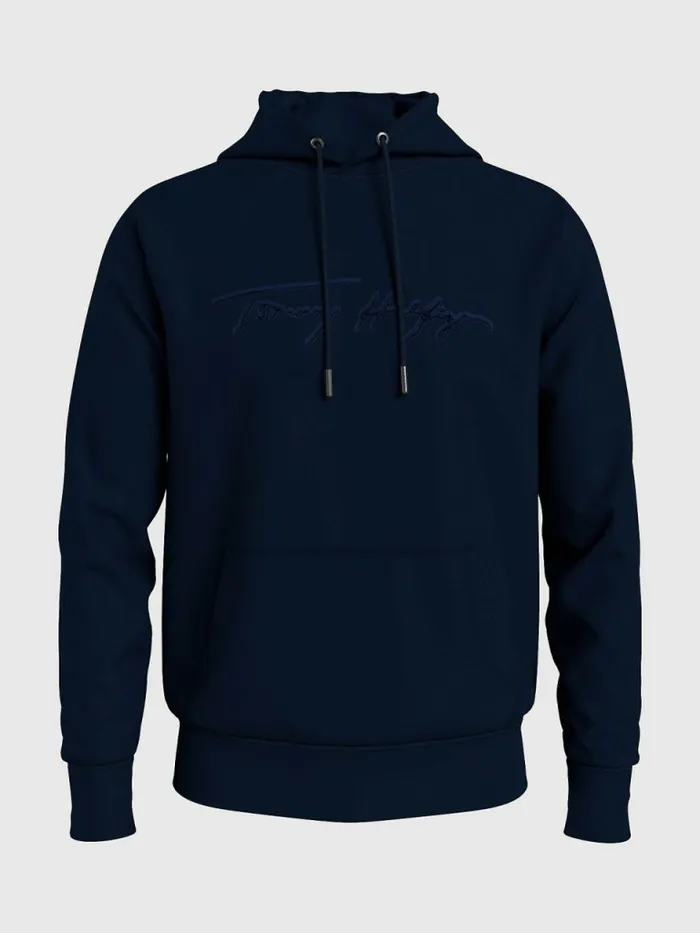 Tommy Hilfiger Organic Cotton Signature Hoody Desert Sky Mens Sweatshirts and Hoodies On Sale