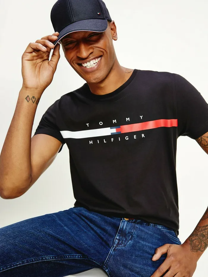 Tommy Hilfiger Organic Cotton Signature Tape Logo TShirt Black Mens TShirts Fashion Tommy Hilfiger Organic Cotton Signature Tape Logo TShirt Black Mens TShirts Fashion