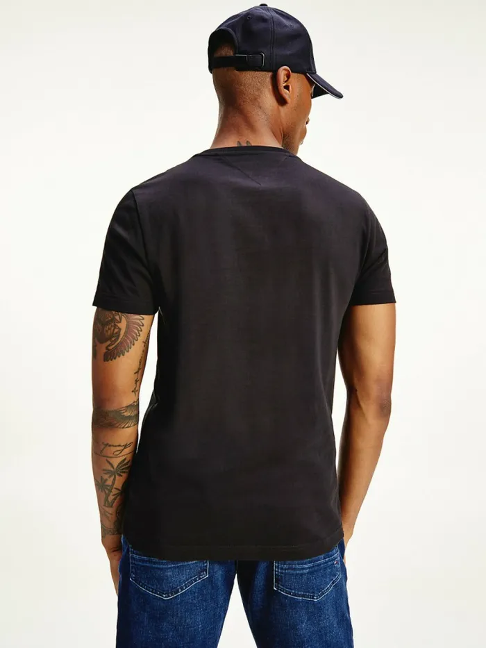 Tommy Hilfiger Organic Cotton Signature Tape Logo TShirt Black Mens TShirts Fashion