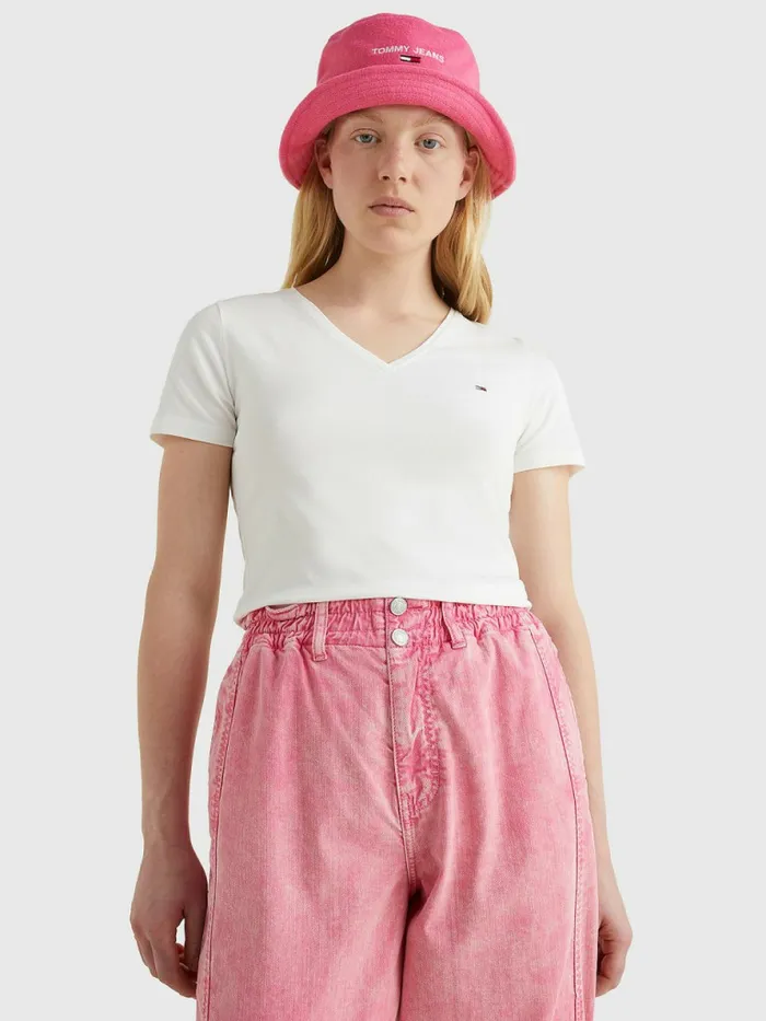 Tommy Hilfiger Organic Cotton Skinny Fit VNeck TShirt White Womens TShirts Casaul Tommy Hilfiger Organic Cotton Skinny Fit VNeck TShirt White Womens TShirts Casaul