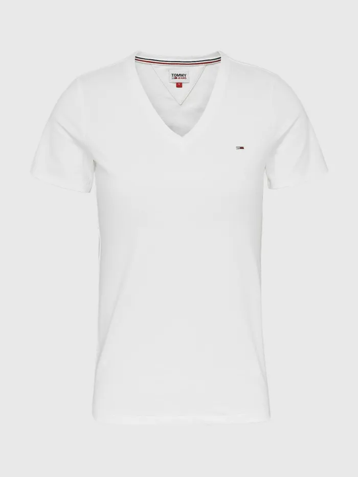 Tommy Hilfiger Organic Cotton Skinny Fit VNeck TShirt White Womens TShirts Casaul