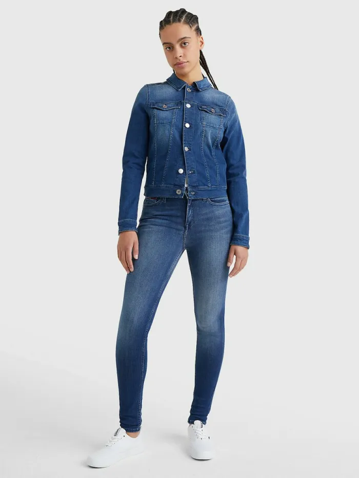 Tommy Hilfiger Organic Cotton Slim Fit Denim Jacket New Niceville Mid Blue Stretch Womens Coats and Jackets Gift for Friend