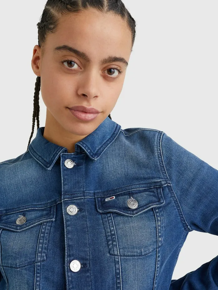 Tommy Hilfiger Organic Cotton Slim Fit Denim Jacket New Niceville Mid Blue Stretch Womens Coats and Jackets Gift for Friend