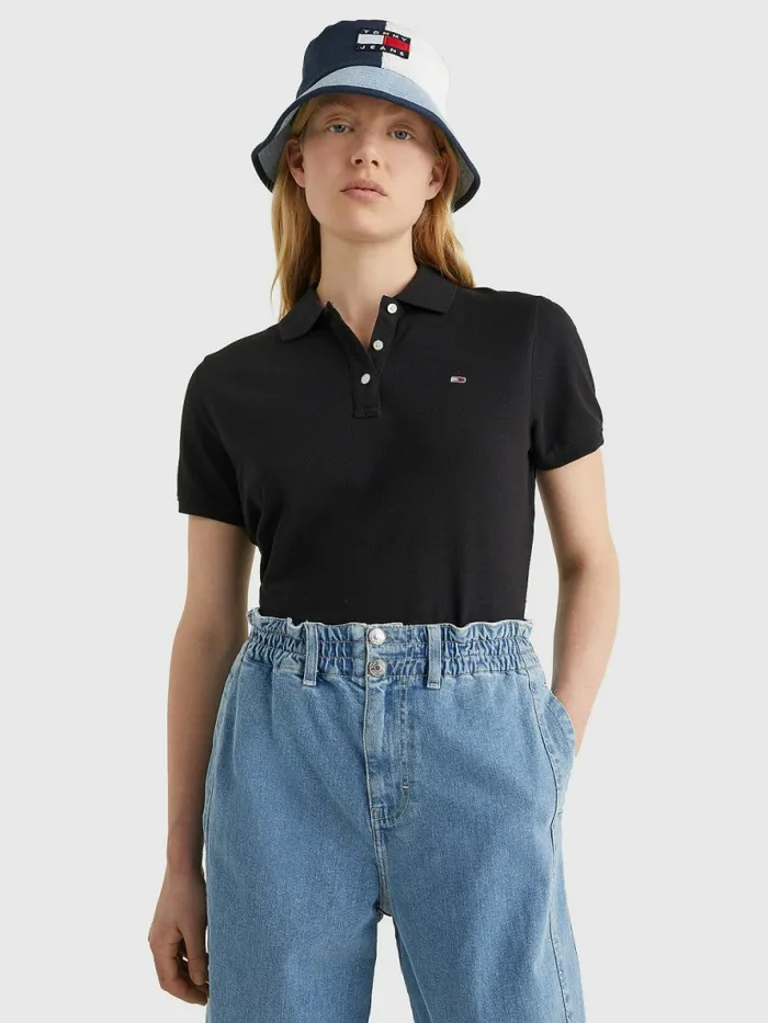 Tommy Hilfiger Organic Cotton Slim Fit Polo Black Womens Polo Shirts Near Me