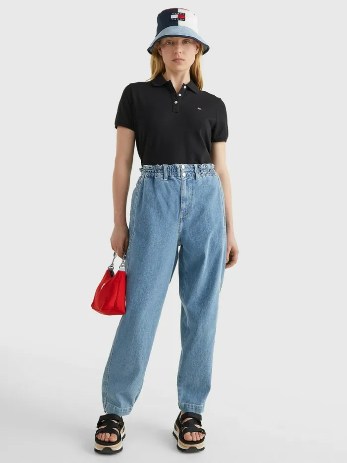 Tommy Hilfiger Organic Cotton Slim Fit Polo Black Womens Polo Shirts Near Me