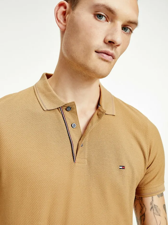 Tommy Hilfiger Organic Cotton Slim Fit Polo Countryside Khaki Mens Polo Shirts Cheap On Sale