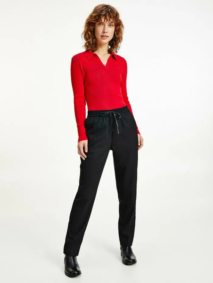 Tommy Hilfiger Organic Cotton Slim Fit Polo Jumper Blazer Red Womens Knitwear Gift for Friend Tommy Hilfiger Organic Cotton Slim Fit Polo Jumper Blazer Red Womens Knitwear Gift for Friend
