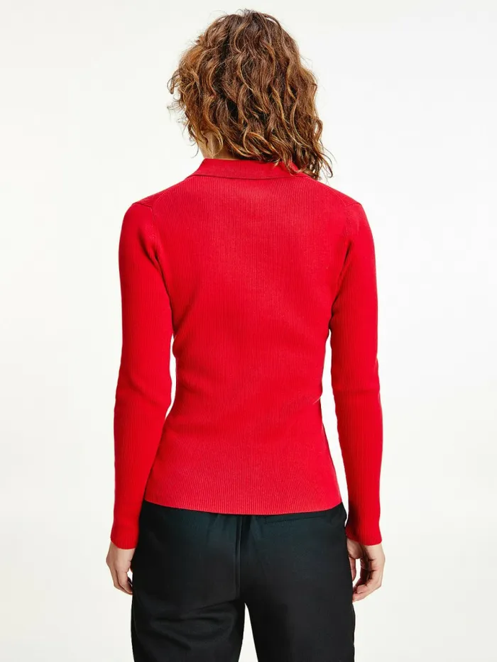 Tommy Hilfiger Organic Cotton Slim Fit Polo Jumper Blazer Red Womens Knitwear Gift for Friend