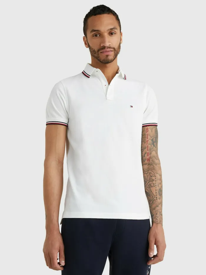 Tommy Hilfiger Organic Cotton Slim Fit Polo White Mens Polo Shirts For Sale