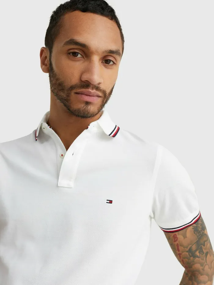 Tommy Hilfiger Organic Cotton Slim Fit Polo White Mens Polo Shirts For Sale