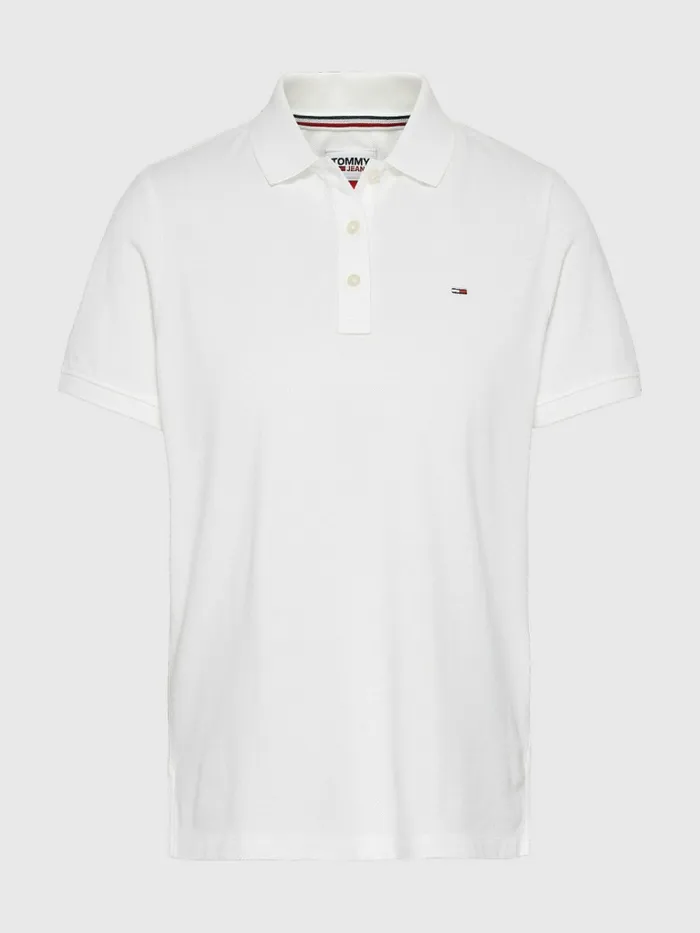 Tommy Hilfiger Organic Cotton Slim Fit Polo White Womens Polo Shirts Cheap On Sale