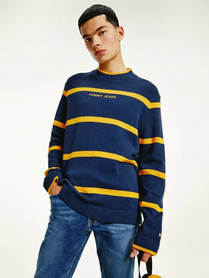 Tommy Hilfiger Organic Cotton Stripe Jumper Twilight Navy Mens Knitwear Gift for Friend Tommy Hilfiger Organic Cotton Stripe Jumper Twilight Navy Mens Knitwear Gift for Friend