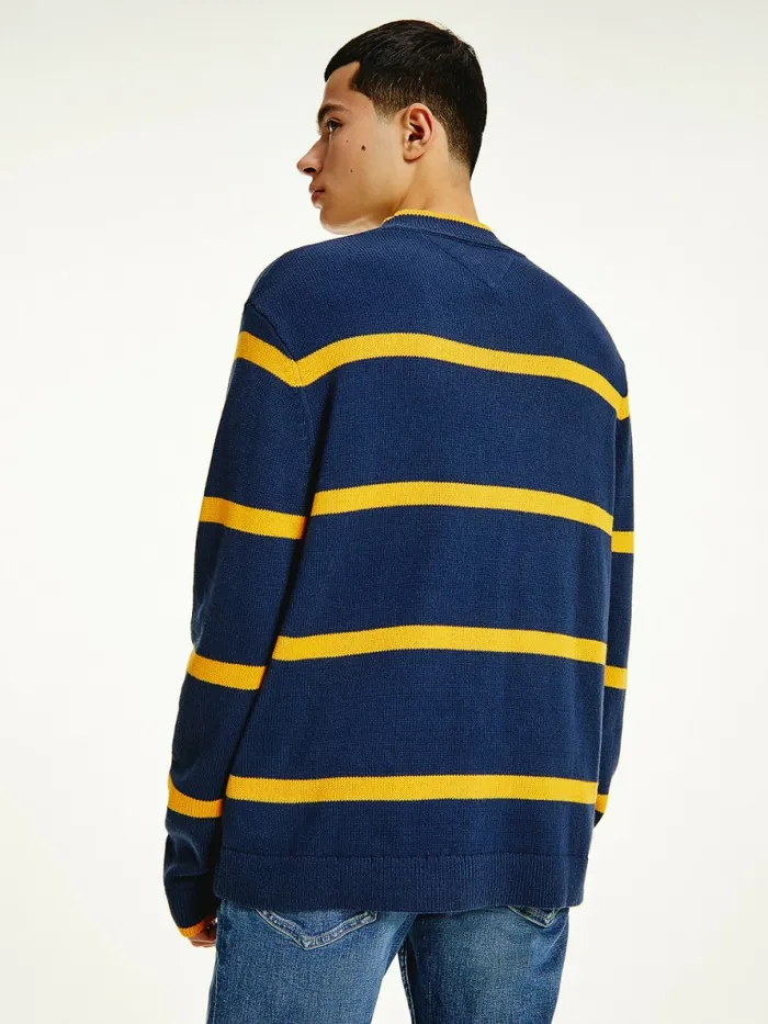 Tommy Hilfiger Organic Cotton Stripe Jumper Twilight Navy Mens Knitwear Gift for Friend