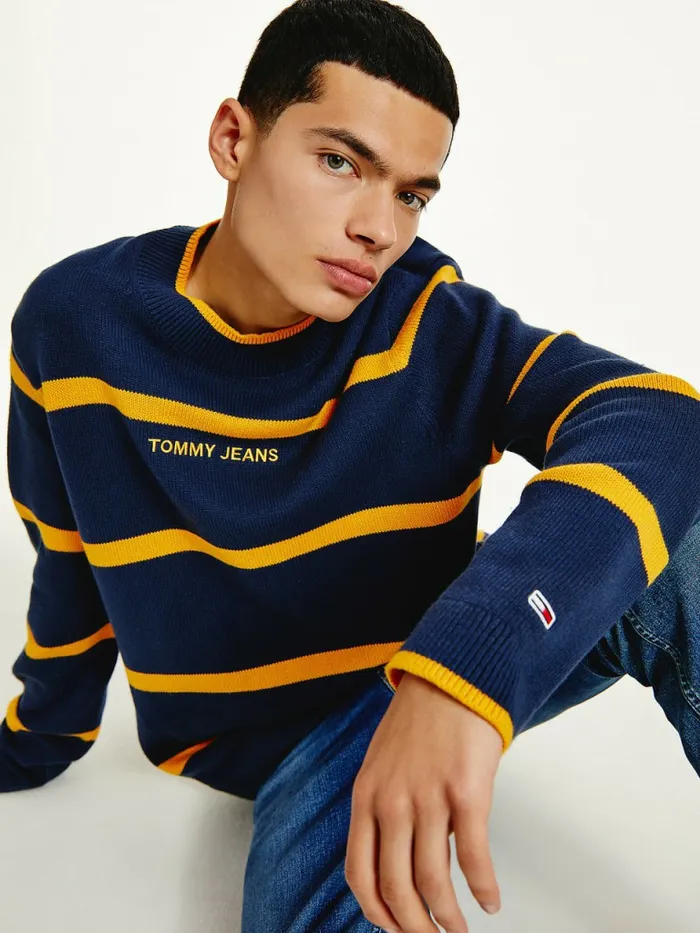 Tommy Hilfiger Organic Cotton Stripe Jumper Twilight Navy Mens Knitwear Gift for Friend