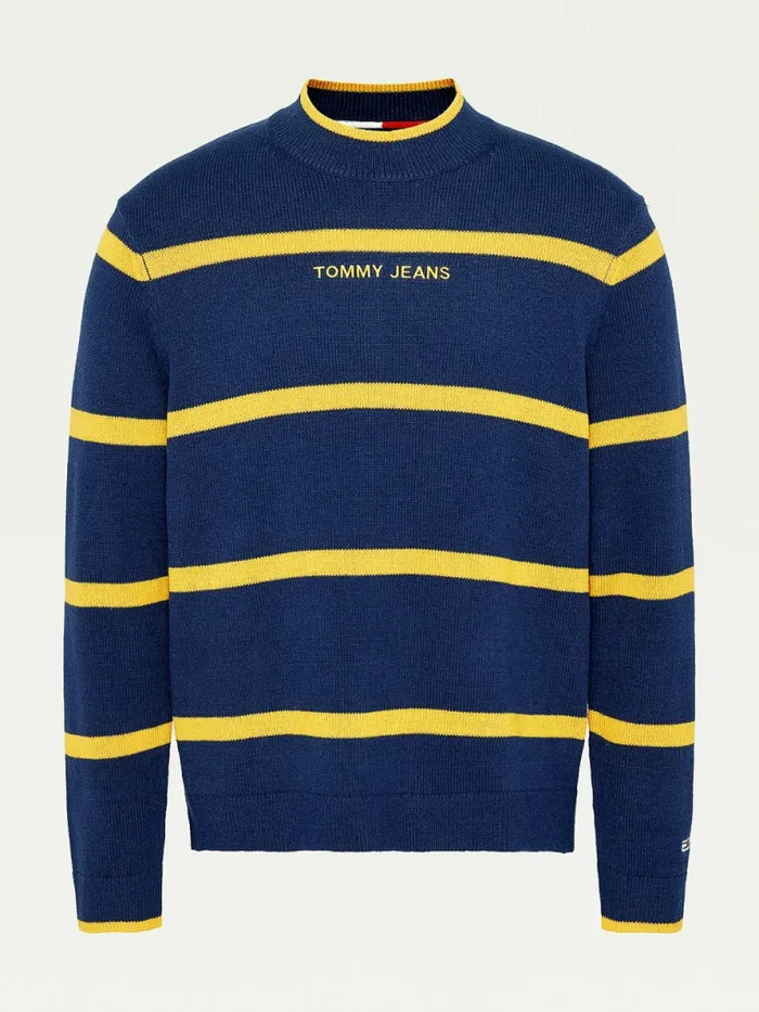 Tommy Hilfiger Organic Cotton Stripe Jumper Twilight Navy Mens Knitwear Gift for Friend