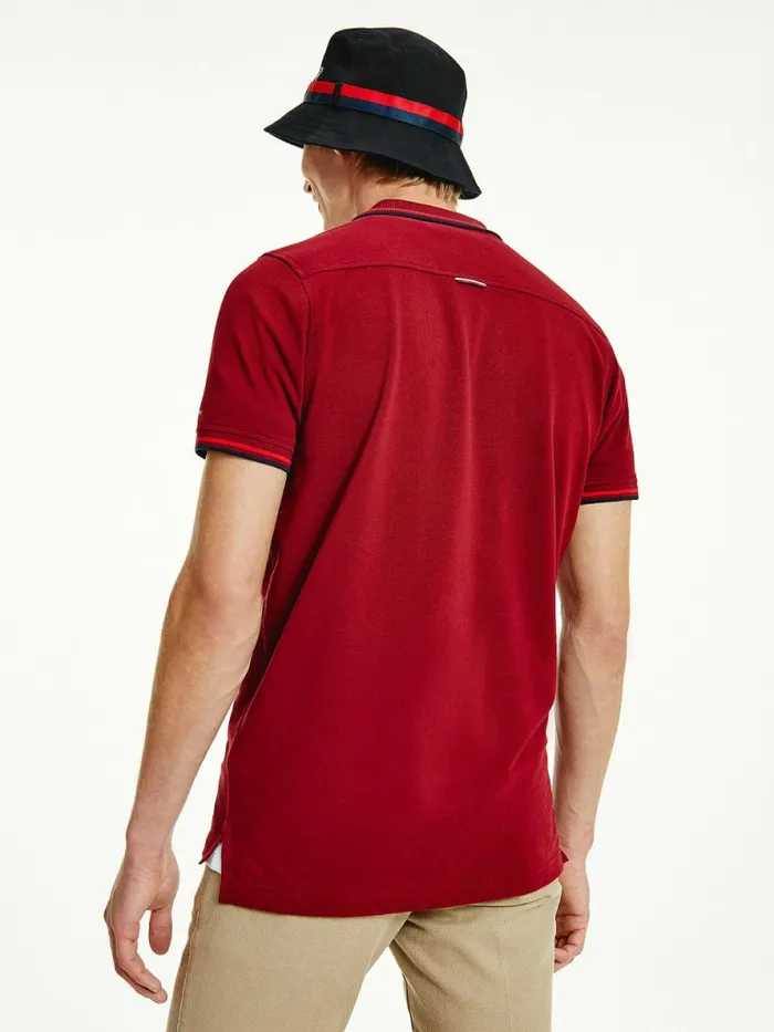 Tommy Hilfiger Organic Cotton Tipped Slim Fit Polo Rouge Mens Polo Shirts Cheap On Sale