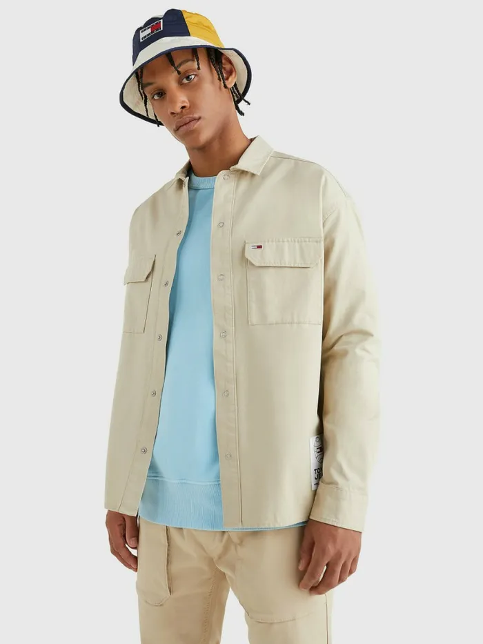 Tommy Hilfiger Organic Cotton Twill Overshirt Savannah Sand Mens Shirts Sale
