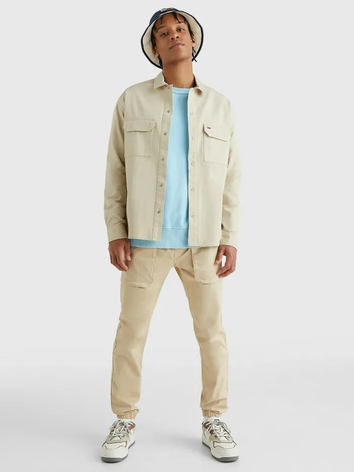 Tommy Hilfiger Organic Cotton Twill Overshirt Savannah Sand Mens Shirts Sale