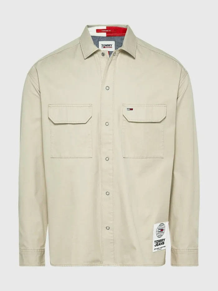 Tommy Hilfiger Organic Cotton Twill Overshirt Savannah Sand Mens Shirts Sale