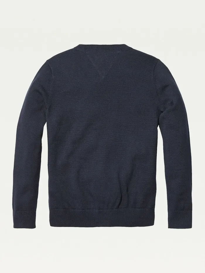 Tommy Hilfiger Organic Cotton VNeck Jumper Sky Captain Boys Jumpers and Cardigans Gift for Friend