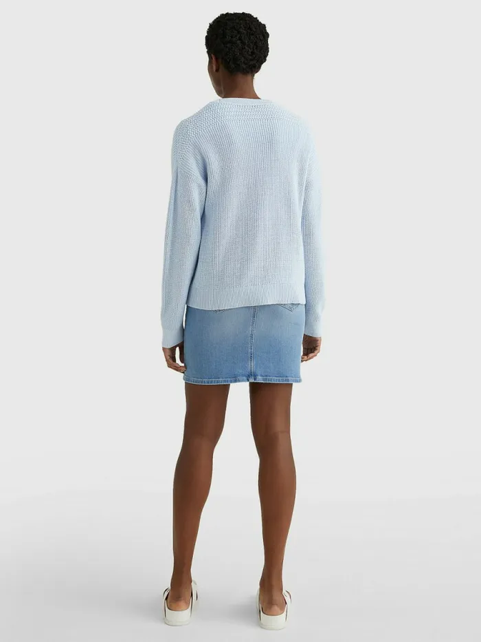 Tommy Hilfiger Organic Cotton VNeck Relaxed Fit Cardigan Breezy Blue Womens Knitwear Gift for Friend