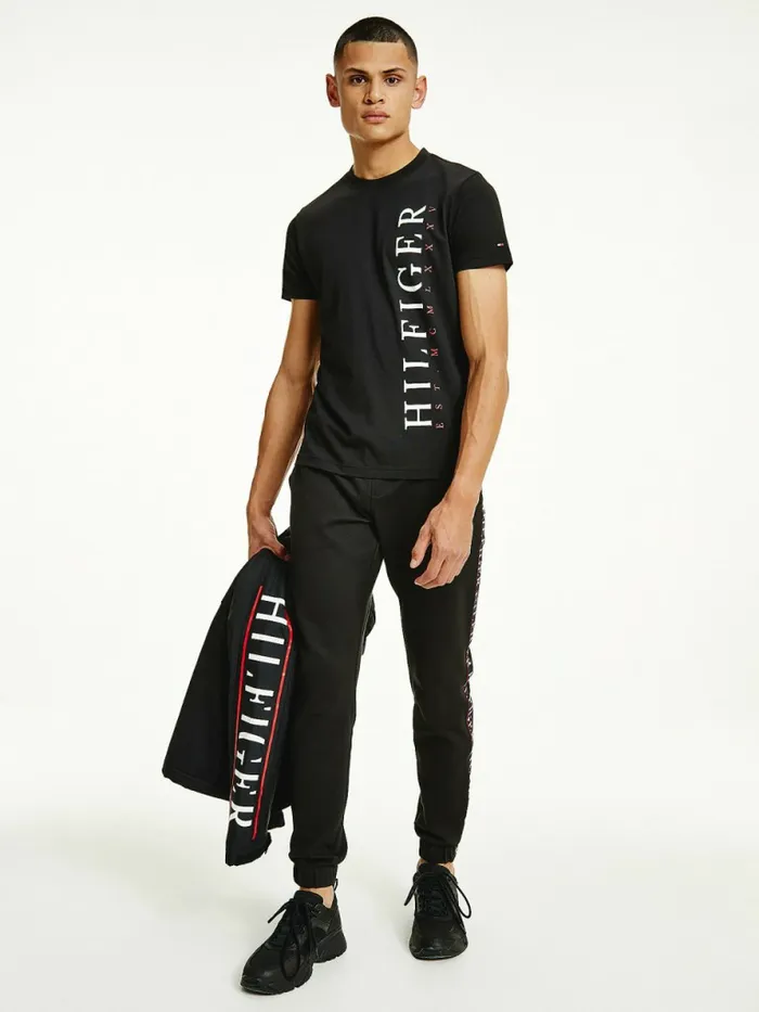 Tommy Hilfiger Organic Cotton Vertical Logo TShirt Black Mens TShirts Cheap On Sale Tommy Hilfiger Organic Cotton Vertical Logo TShirt Black Mens TShirts Cheap On Sale