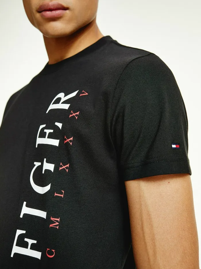 Tommy Hilfiger Organic Cotton Vertical Logo TShirt Black Mens TShirts Cheap On Sale
