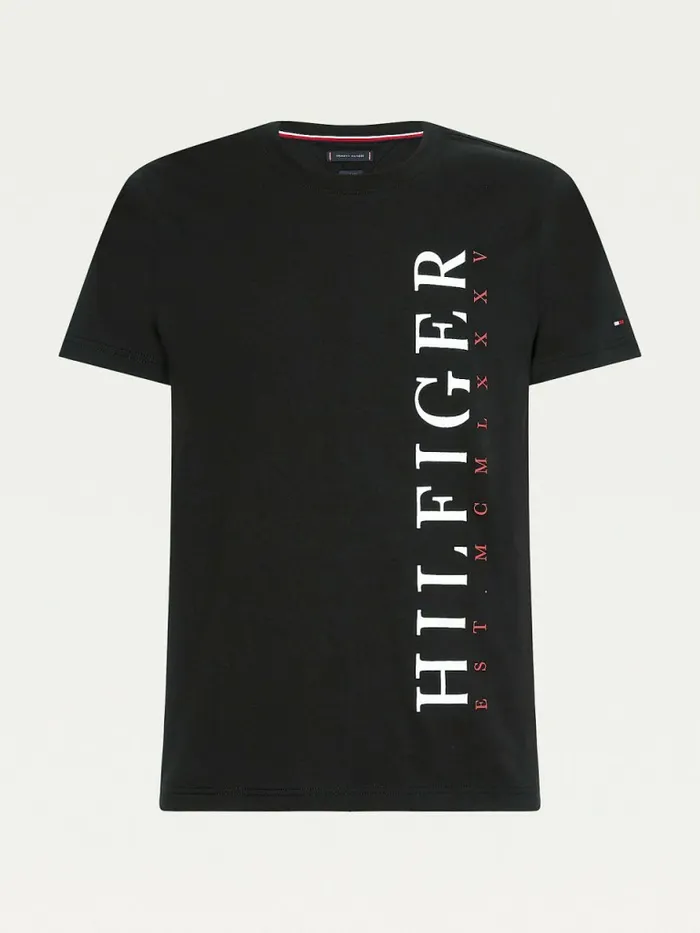 Tommy Hilfiger Organic Cotton Vertical Logo TShirt Black Mens TShirts Cheap On Sale
