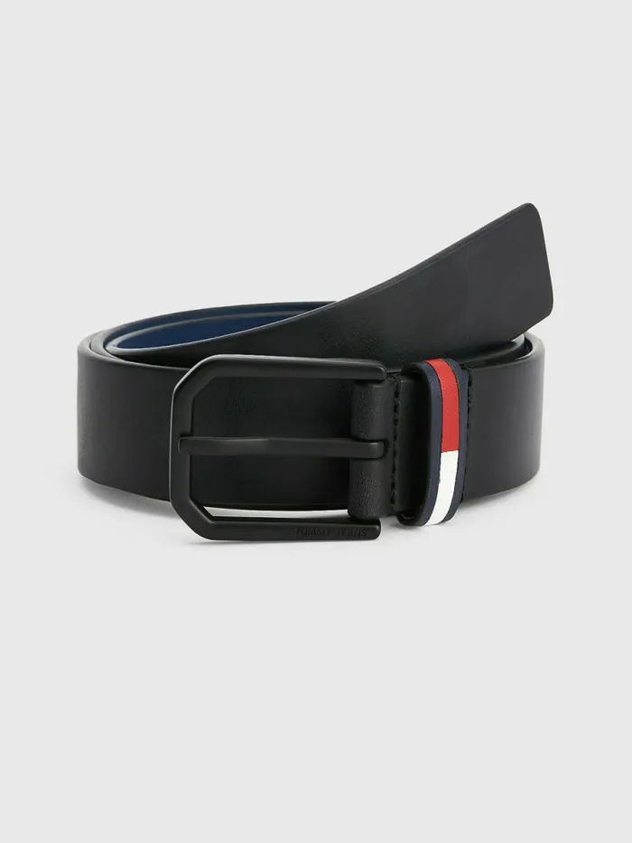 Tommy Hilfiger Organic Leather Flag Belt Black Mens Belts On Sale