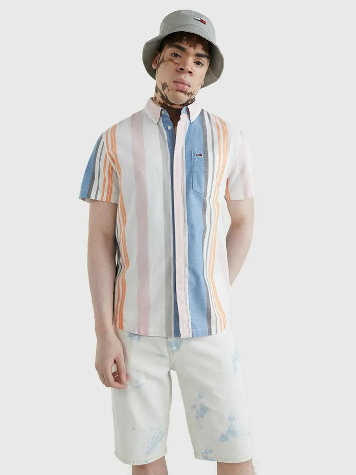 Tommy Hilfiger Organic Oxford Cotton Short Sleeve Shirt WhiteMulti Stripe Mens Shirts Fashion Tommy Hilfiger Organic Oxford Cotton Short Sleeve Shirt WhiteMulti Stripe Mens Shirts Fashion