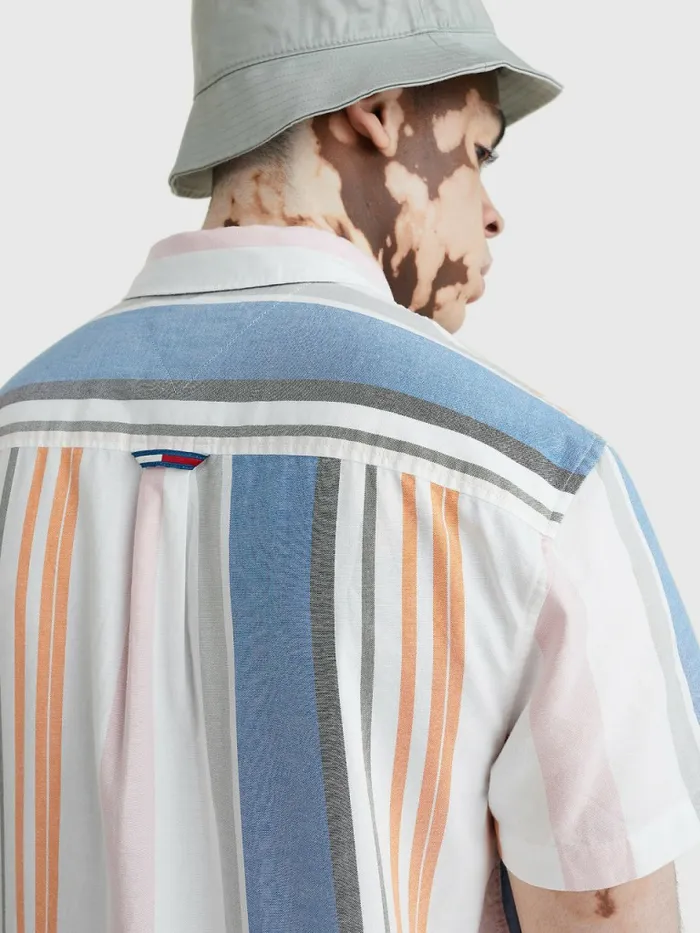 Tommy Hilfiger Organic Oxford Cotton Short Sleeve Shirt WhiteMulti Stripe Mens Shirts Fashion
