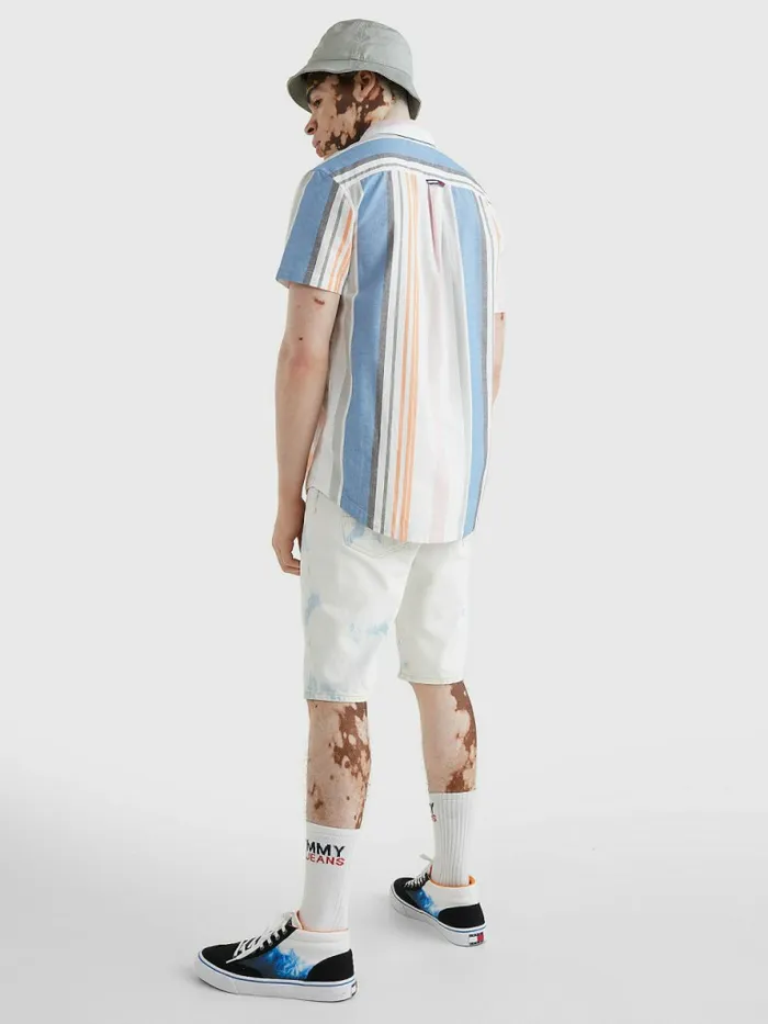 Tommy Hilfiger Organic Oxford Cotton Short Sleeve Shirt WhiteMulti Stripe Mens Shirts Fashion