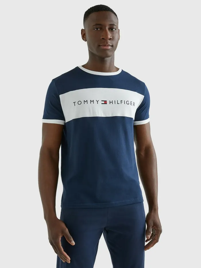 Tommy Hilfiger Original ColourBlocked Logo TShirt Navy Blazer Mens Loungewear and Nightwear Tommy Hilfiger Original ColourBlocked Logo TShirt Navy Blazer Mens Loungewear and Nightwear