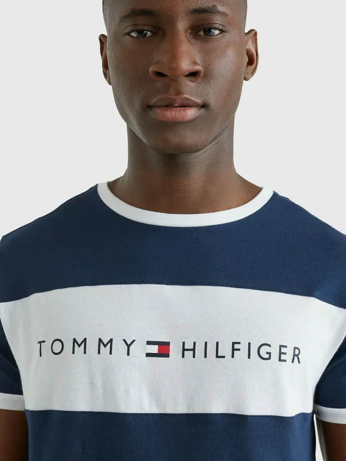 Tommy Hilfiger Original ColourBlocked Logo TShirt Navy Blazer Mens Loungewear and Nightwear