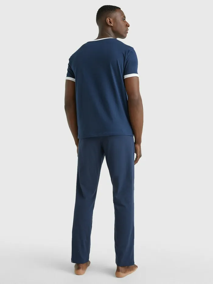 Tommy Hilfiger Original ColourBlocked Logo TShirt Navy Blazer Mens Loungewear and Nightwear