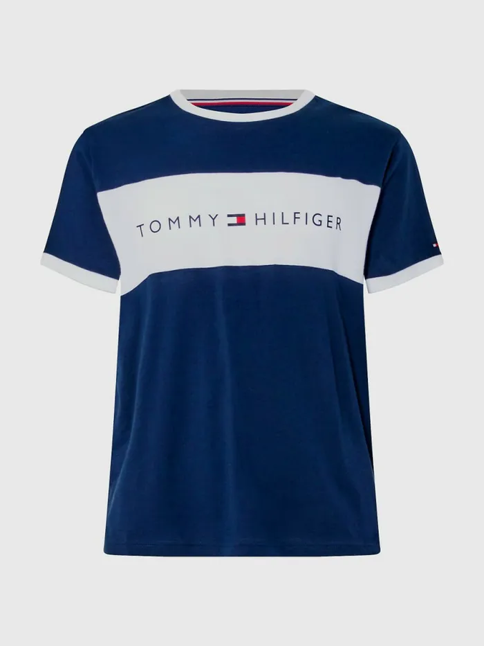 Tommy Hilfiger Original ColourBlocked Logo TShirt Navy Blazer Mens Loungewear and Nightwear