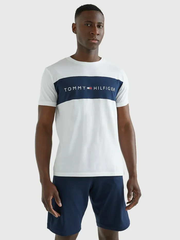 Tommy Hilfiger Original ColourBlocked Logo TShirt White Mens Essentials