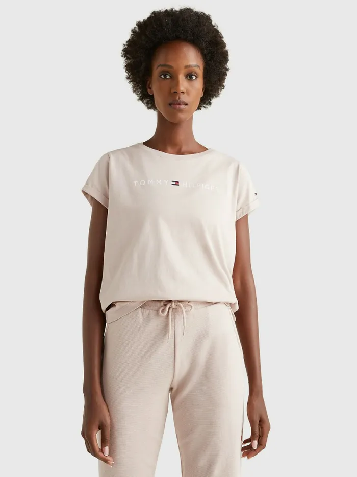 Tommy Hilfiger Original Logo TurnBack Cuff TShirt Balanced Beige Womens Lounge and Nightwear Tommy Hilfiger Original Logo TurnBack Cuff TShirt Balanced Beige Womens Lounge and Nightwear