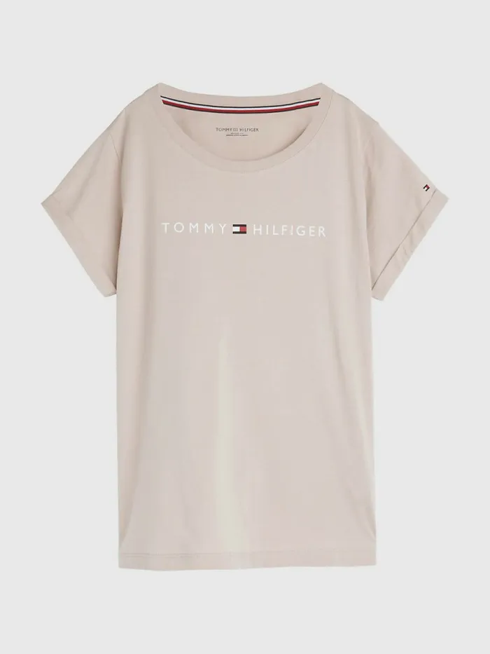Tommy Hilfiger Original Logo TurnBack Cuff TShirt Balanced Beige Womens Lounge and Nightwear